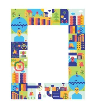 City frame template for presentation. Town background. Road and street. House Ilustración de archivo