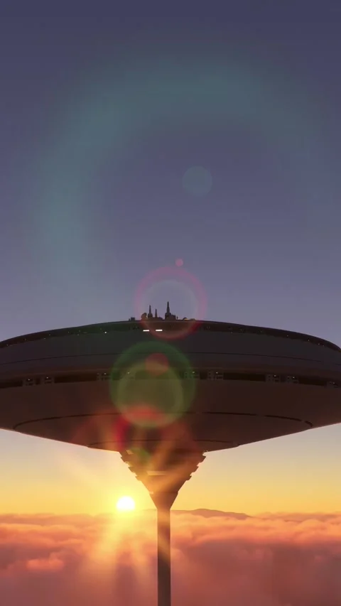 City of the future above the clouds. Close-up view of a sci-fi town Stock Footage 283420716