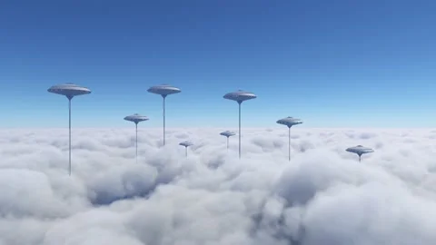 City of the future above the clouds. Front view of a sci-fi town Stock Footage 205096306