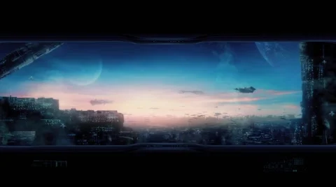 City Of The Future With Flying Cars And Spaceships Stock Footage