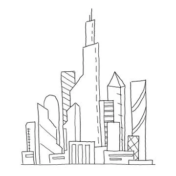 City future. Hand drawn vector sketch illustration. Building skyscraper Stock Illustration