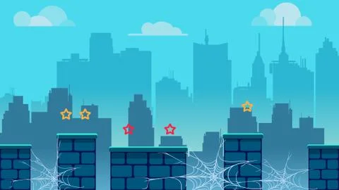 City game background, with different platforms and separated layers for games Stock Illustration