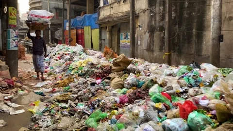 City garbage creating pollution Stock Footage 345671094