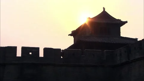 City ??gate tower at sunset Stock Footage 235276780