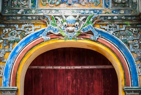 City gate in vietnam with dragon pattern. Stock Photos