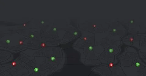 City grid displaying locations of EV power points. Stock Illustration