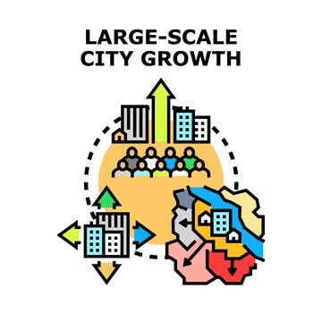 City growth developing urban population expanding concept Ilustración de archivo