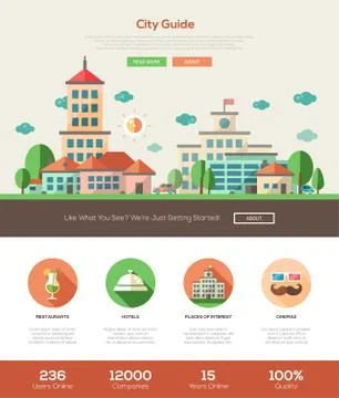 City guide website header banner with webdesign elements Illustrazione stock