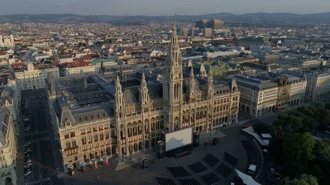 City Hall aerial drone shot Vienna Austria Stock Footage 113875341