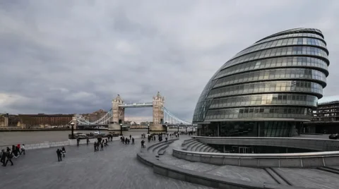 City Hall and Tower Bridge, London, UK Stock Footage 40446933
