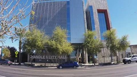City Hall Building Tilt Pan Wide Shot- Chandler Arizona Stock Footage