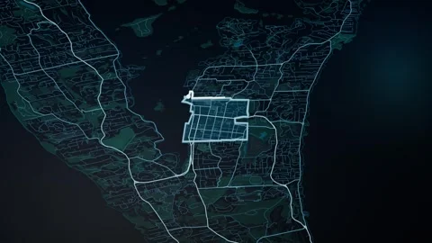 City of Hamilton Bermuda Digital Map Highlight 4K Stock Footage 339538349