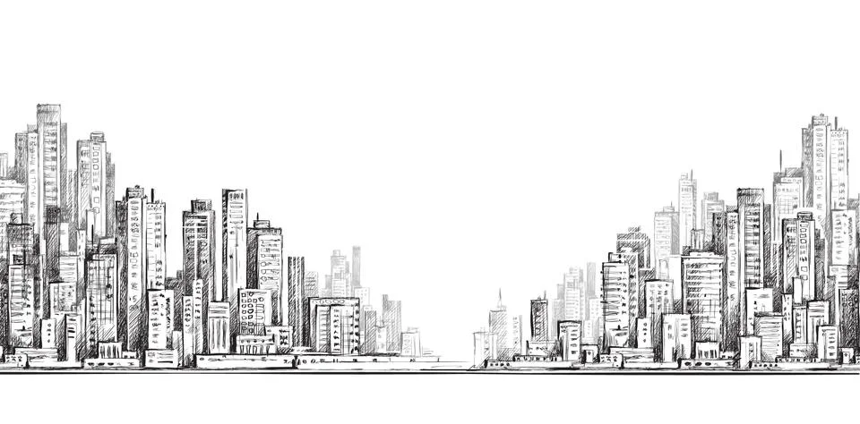 City hand drawn, vector illustration Stock Illustration