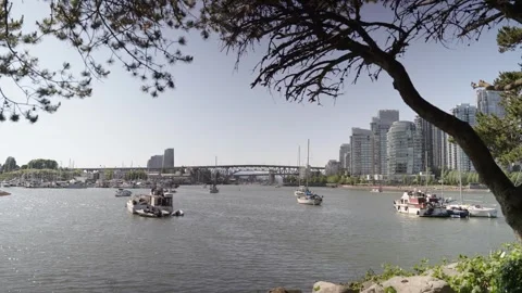 City Harbor Timelapse with Active Boat Traffic and Skyline Stock Footage 336475868