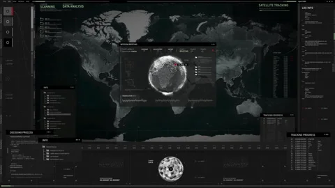 City Highway Location Data Scan And Analysis On High-tech Spy Operation Stock Footage 309956062