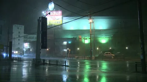 City Hit By Hurricane Wind And Rain At Night Stock Footage 8986332