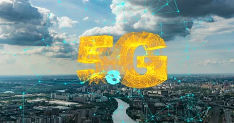City hyperlapse Aerial city connected through 5G. Cloud computing icons Stock Footage 119376295