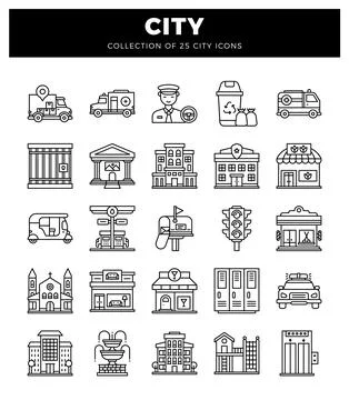 City icon collection for urban elements Stock Illustration