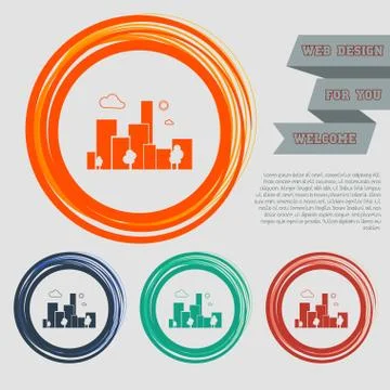 City Icon on the red, blue, green, orange buttons for your website and design Stock Illustration