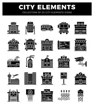 City icons collection. architectural elements for urban planning. building .. 스톡 일러스트