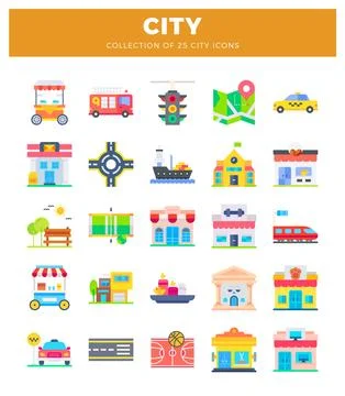 City icons collection. various elements. isolated on white background Illustrazione stock