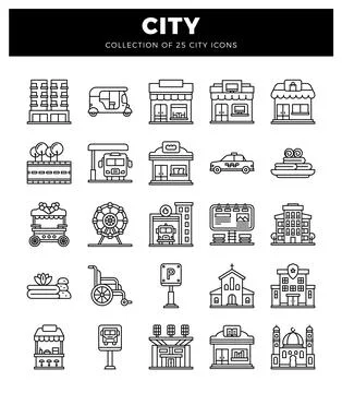 City icons. flat design. vector illustration Illustrazione stock