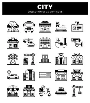 City icons on white background. vector illustration Stock Illustration