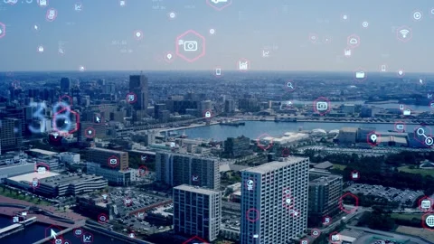 City infrastructure and communication network. Digital transformation. IoT (Inte Stock Footage 135855748