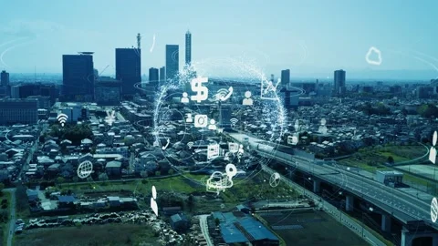 City infrastructure and communication network. Digital transformation. IoT (Inte Stock Footage 160101631