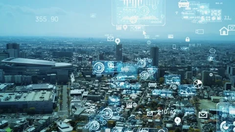 City infrastructure and communication network. Digital transformation. IoT (Inte Stock Footage 160101698