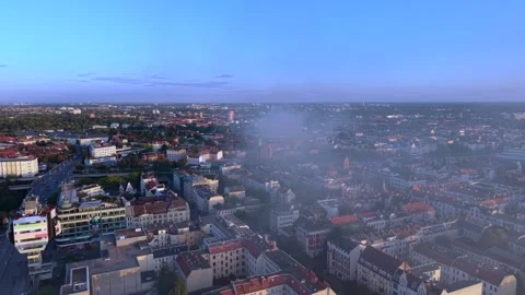City infrastructure arson attack with smoke plume. Lovely aerial view drone 動画素材 345230660