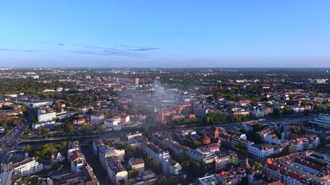 City infrastructure arson attack with smoke plume. Lovely aerial view drone Stock-Footage 345937503