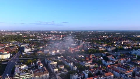 City infrastructure arson attack with smoke plume. Smooth aerial view drone Stock-Footage 345937545