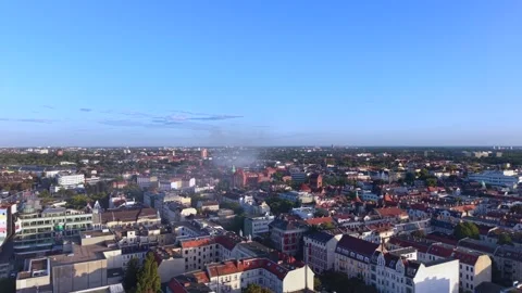 City infrastructure arson attack with smoke plume. Unique aerial view drone Stock-Footage 345937667