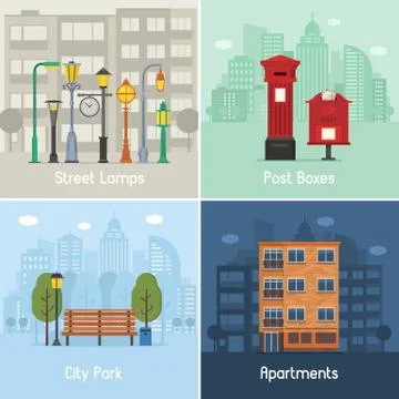 City Infrastructure Objects and Places. Ilustración de archivo