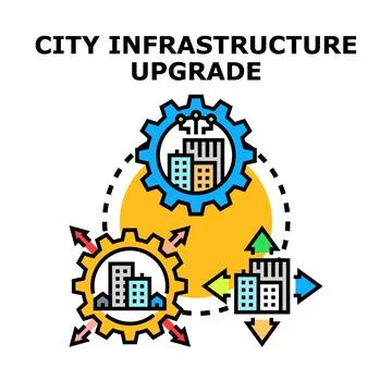 City infrastructure upgrading development and technological improvement Stock Illustration