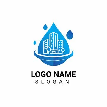 City Inside A Water Drop Logo Design Stock Illustration