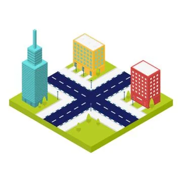 City intersection road icon, isometric style Ilustração Stock
