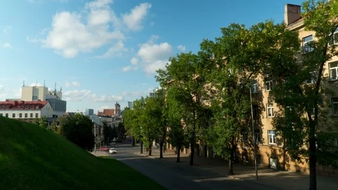 City intersection time lapse with cloudy sky and traffic, Vilnius, Lithuania, 4k Stock Footage 93007410
