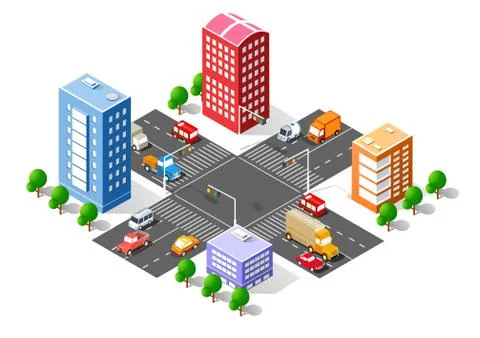 City isometric 3D intersection Ilustração Stock