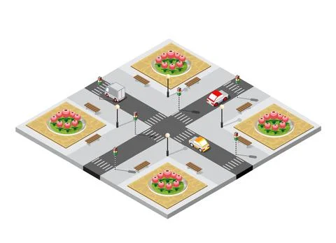 City isometric 3D intersection Stock Illustration