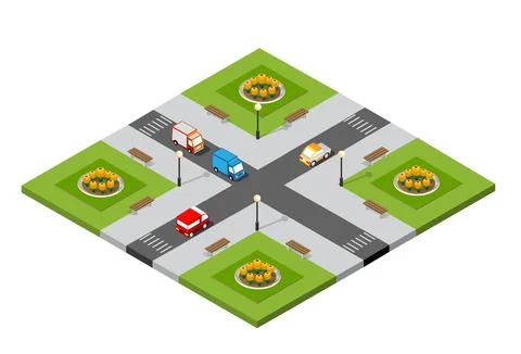 City isometric 3D intersection イラスト素材