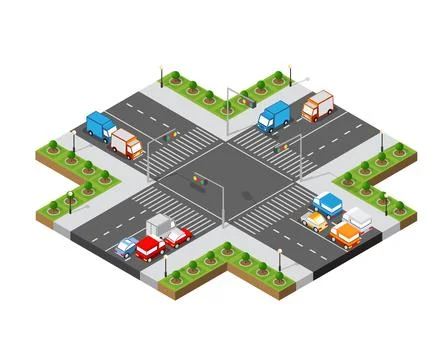 City isometric 3D intersection Illustrazione stock