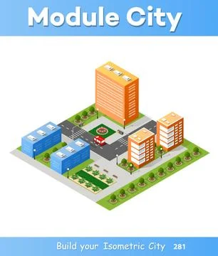 City isometric 3D intersection Stock Illustration