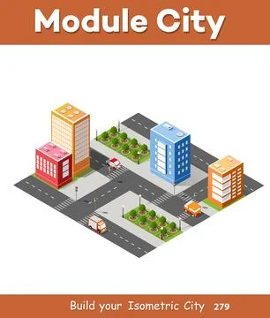 City isometric 3D intersection Illustrazione stock