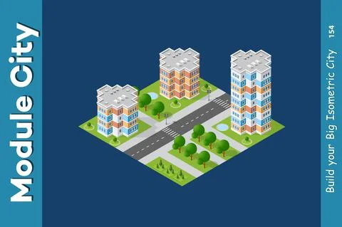 City isometric set 스톡 일러스트
