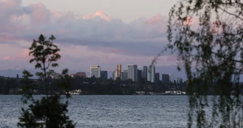 City On lake at Sunset Stock Footage 165246239