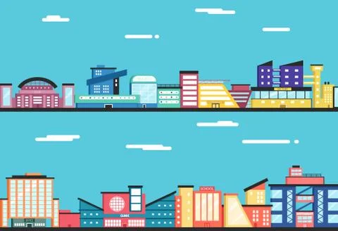 City landscape. Clouds in the sky. Flat vector illustration. Stock Illustration