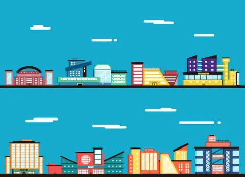 City landscape. Clouds in the sky. Flat vector illustration. Stock Illustration