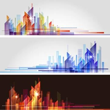 City landscape header set Stock Illustration